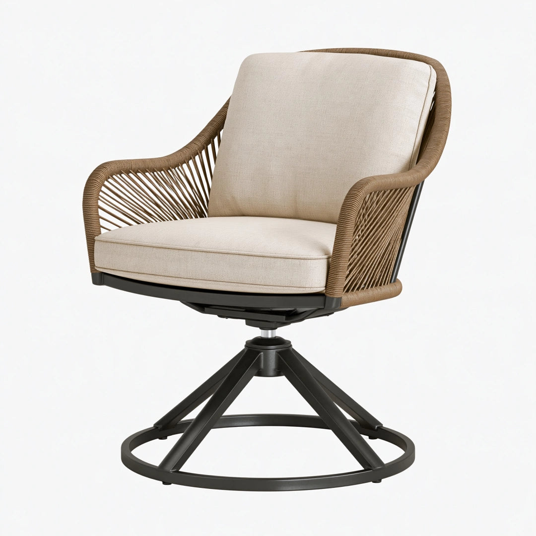 Fauteuil de jardin 78 x 82 x 92 cm en corde tressée beige avec base pivotante noire