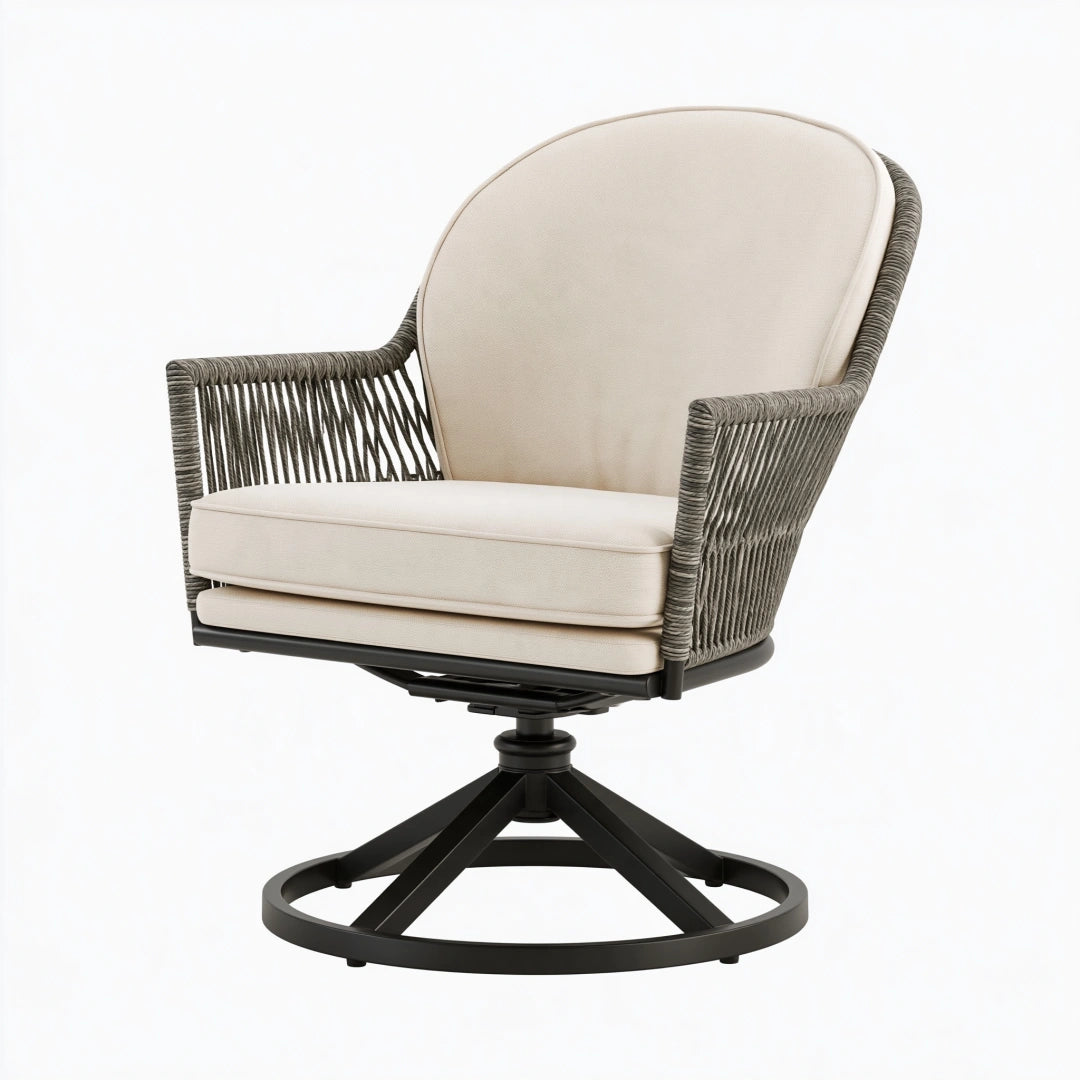 Fauteuil de jardin 78 x 78 x 85 cm en corde tressée beige pivotant style contemporain