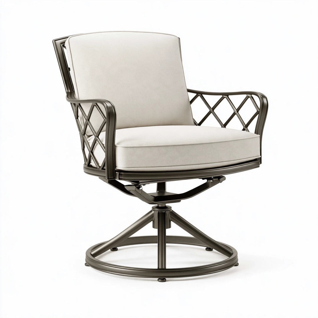 Fauteuil de jardin 79 x 81 x 92 cm en métal brun foncé et textile beige pivotant contemporain