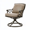 Fauteuil de jardin pivotant 75 x 70 x 95 cm en métal brun et tissu taupe