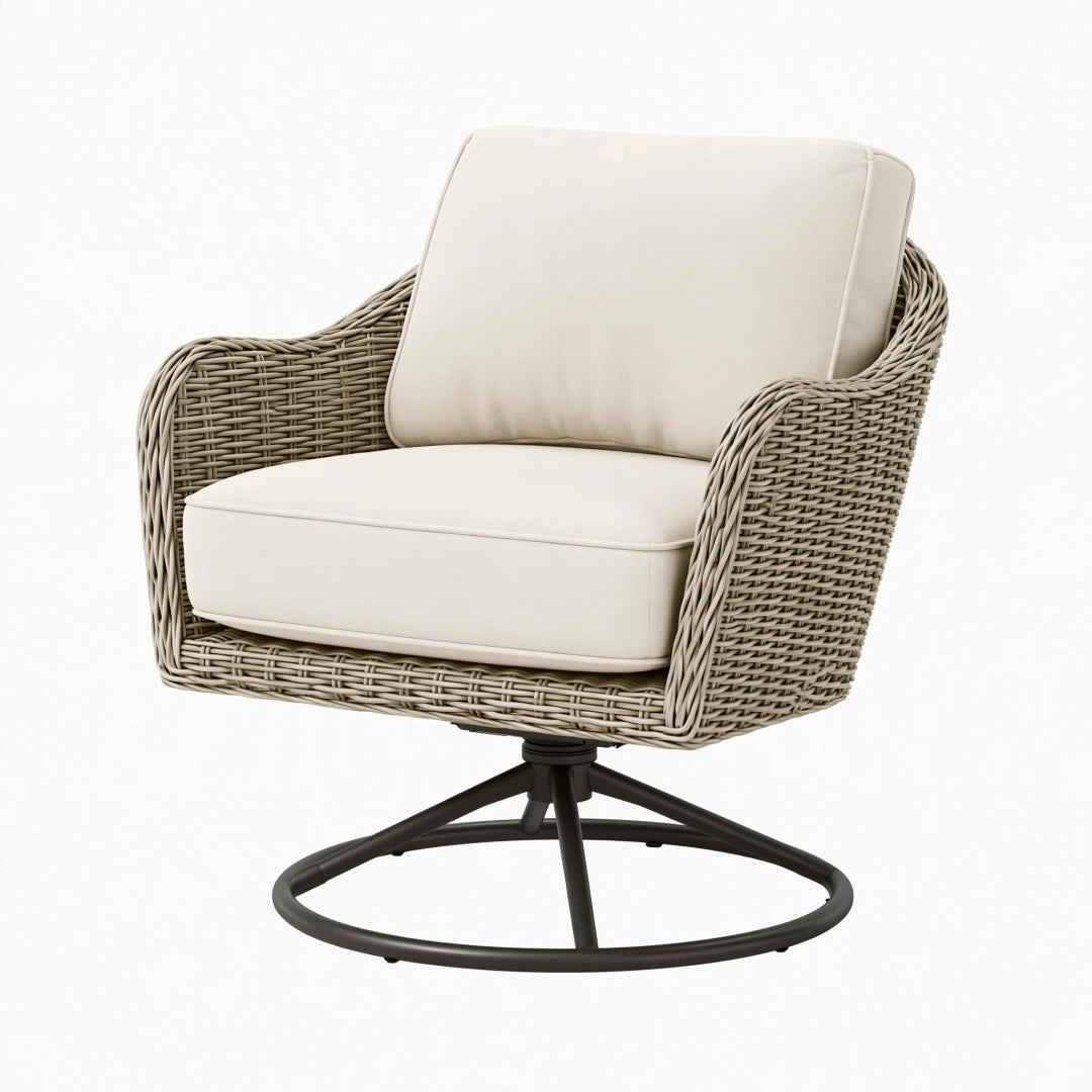 Fauteuil pivotant 82 x 80 x 86 cm en fibres tressées beige style naturel