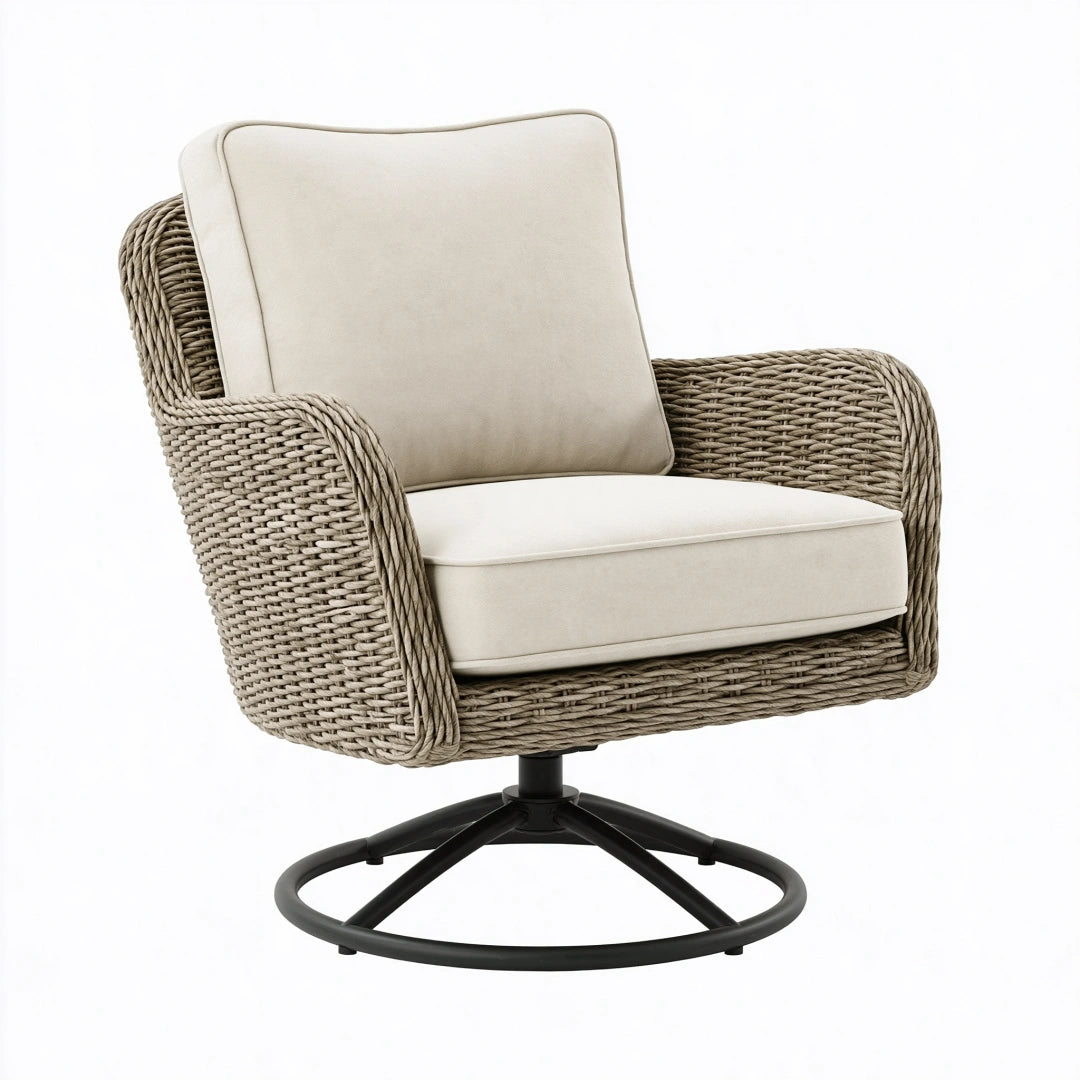 Fauteuil pivotant 78 x 82 x 90 cm en fibres tressées beige avec piètement métal