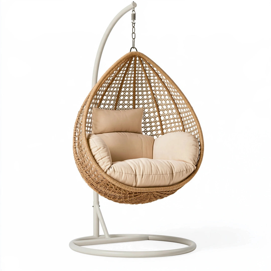 Fauteuil suspendu 105 x 105 x 195 cm en rotin naturel avec support en acier style bohème