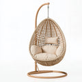 Fauteuil suspendu 105 x 105 x 195 cm en rotin beige avec support métallique style bohème