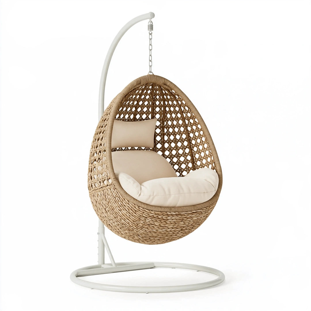 Fauteuil suspendu 105 x 105 x 195 cm en fibres tressées beige pour intérieur style bohème