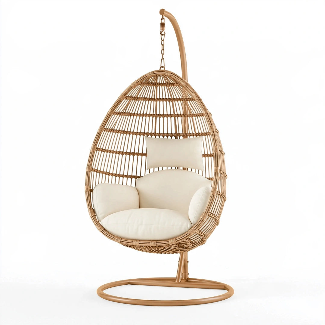 Fauteuil suspendu 105 x 105 x 195 cm en rotin naturel avec structure en acier style bohème