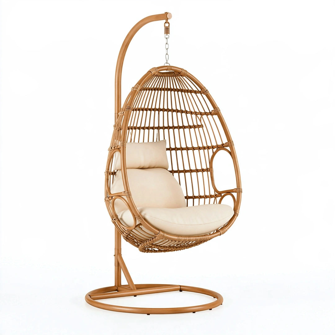 Fauteuil suspendu 105 x 105 x 195 cm en rotin naturel avec support style bohème