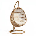 Chaise suspendue 105 x 105 x 195 cm en rotin beige avec support métallique style bohème