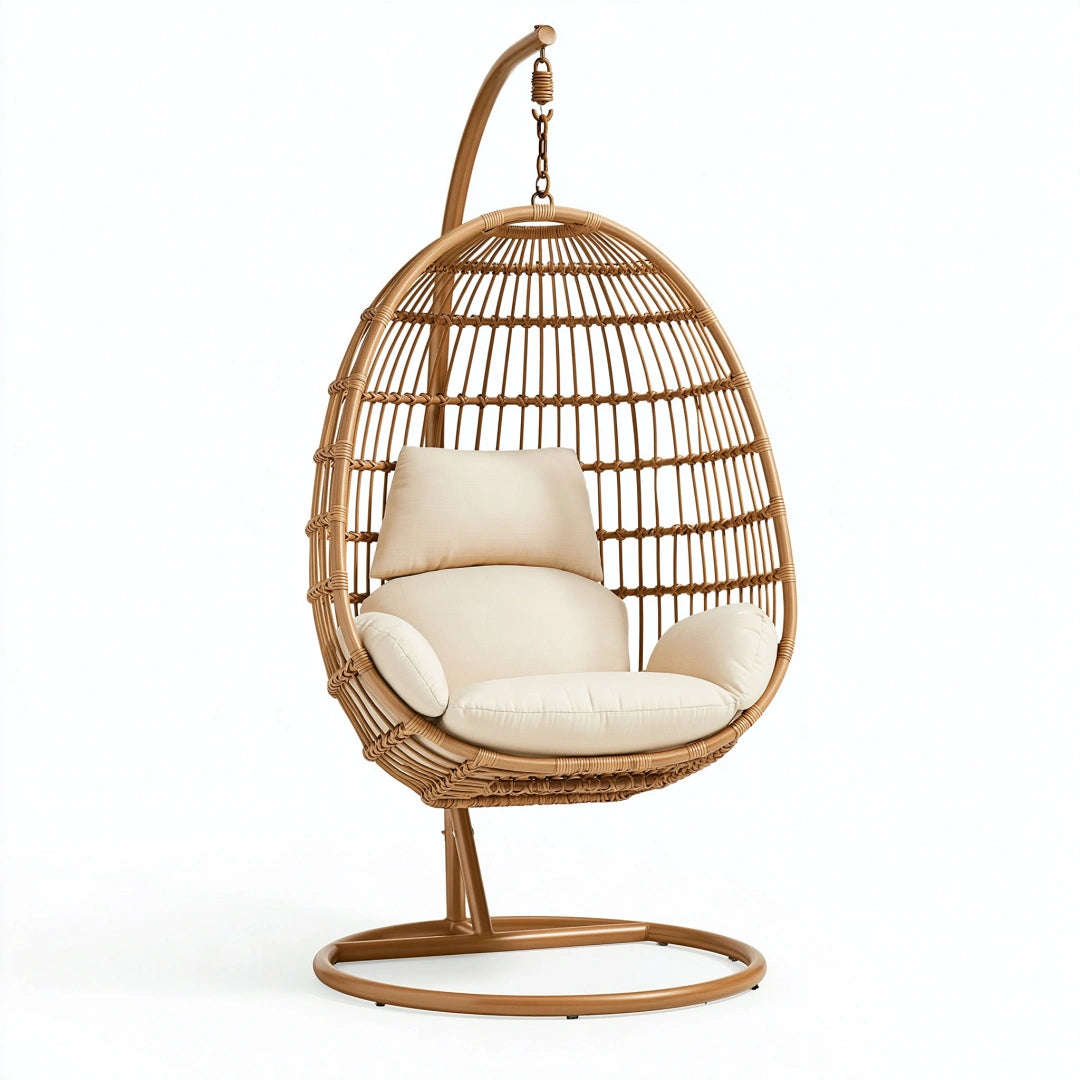 Fauteuil suspendu 105 x 105 x 195 cm en rotin marron avec support style bohème
