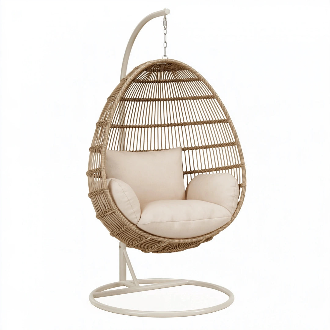 Fauteuil suspendu 105 x 105 x 195 cm en fibre tressée beige style bohème