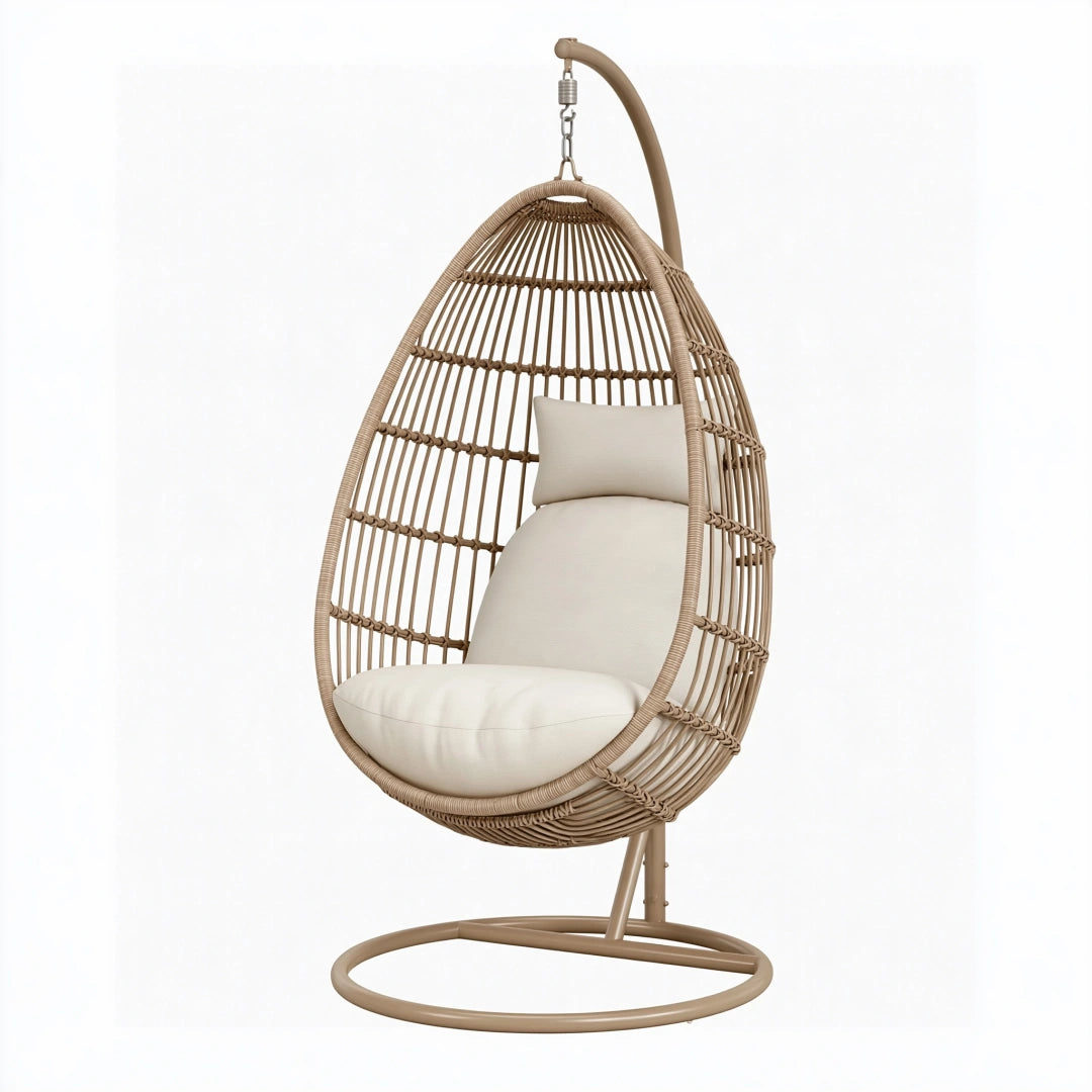 Fauteuil suspendu 105 x 105 x 195 cm en rotin synthétique beige avec support style bohème
