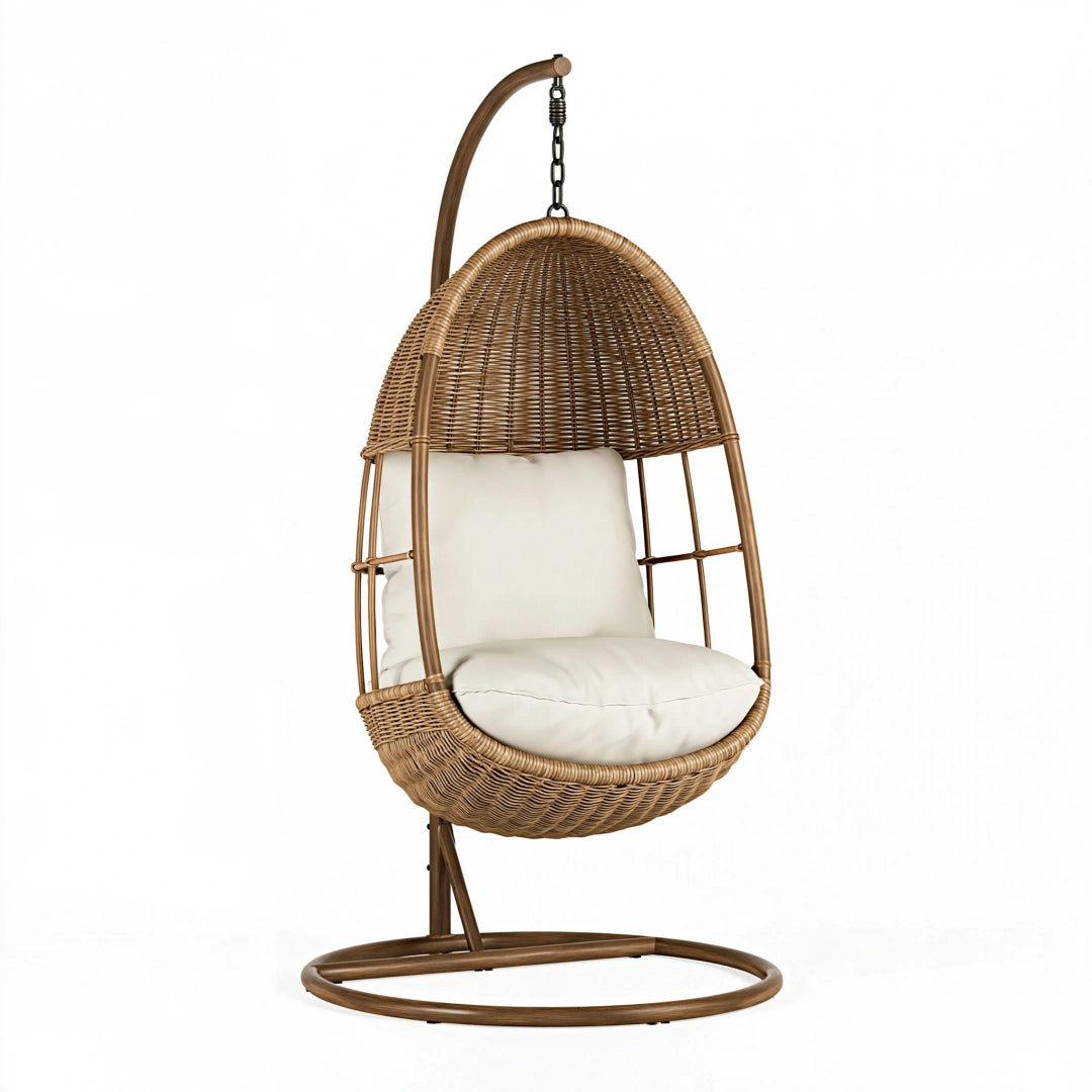 Fauteuil suspendu 105 x 105 x 195 cm en métal et fibres tressées brun style bohème