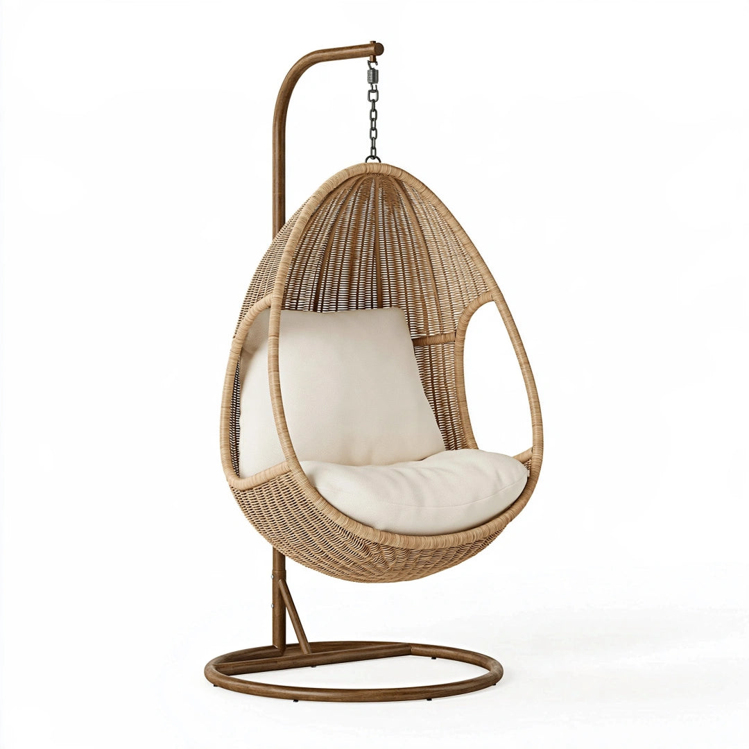 Fauteuil suspendu 105 x 105 x 195 cm en rotin naturel avec support en métal style bohème