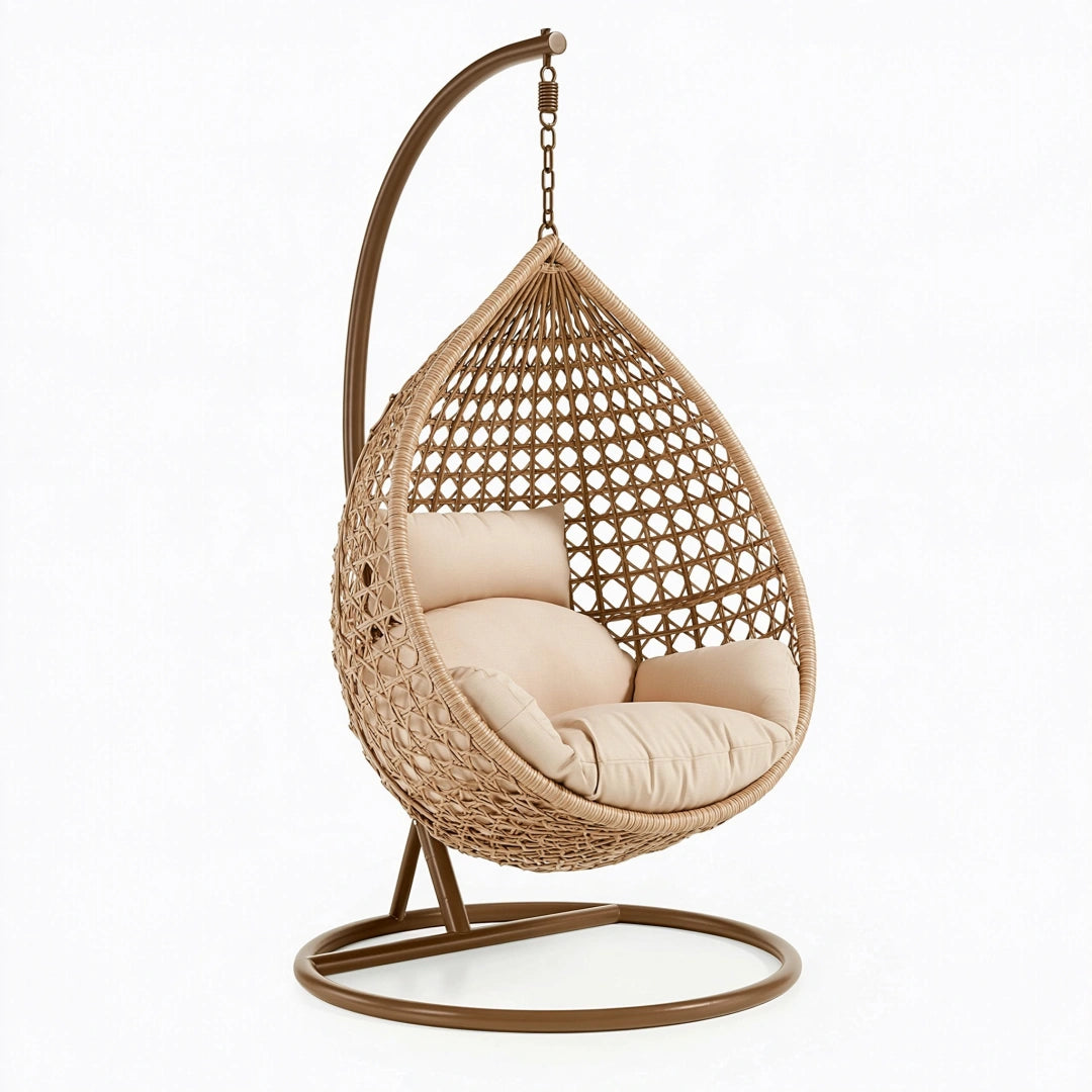 Fauteuil suspendu 105 x 105 x 195 cm en rotin beige et métal brun style bohème