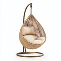 Fauteuil suspendu 105 x 105 x 195 cm en résine tressée beige avec support en métal style bohème