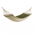 Hamac 320 x 120 cm en toile beige et vert avec barres en bois pour jardin